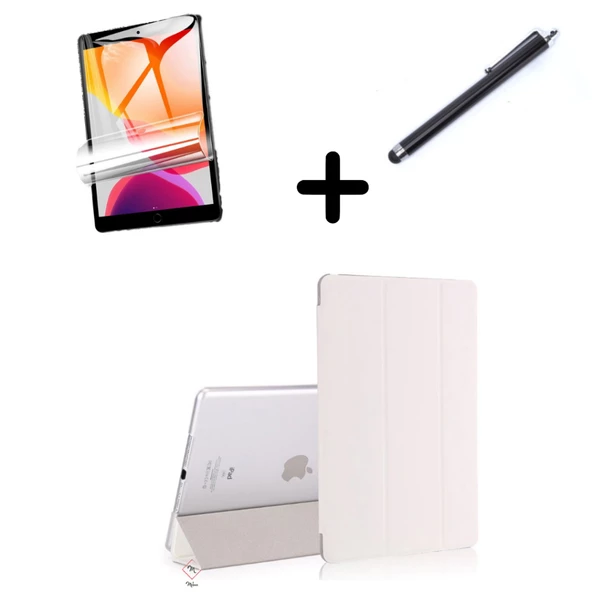 Apple iPad 7. 8. 9. Nesil 10.2 Kılıf Set PU Deri Smart Tablet Kilifi Ekran Koruyucu + Kalem - 3