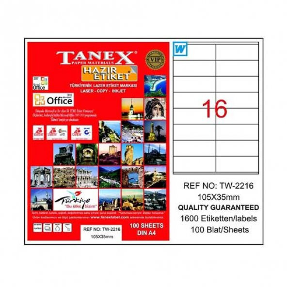 Tanex Tw-2216 Beyaz Adresleme ve Postalama Etiketi 105 mm x 35 mm