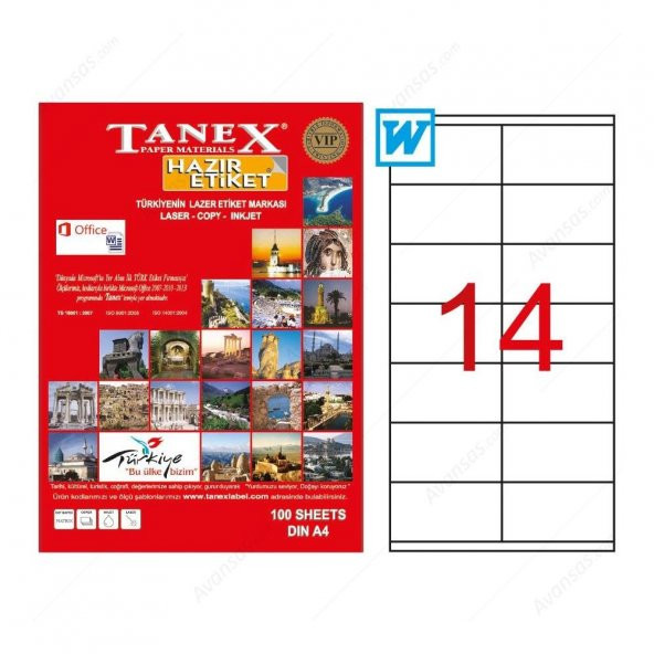 Tanex Tw-2614 Beyaz Adresleme ve Postalama Etiketi 105 mm x 40 mm