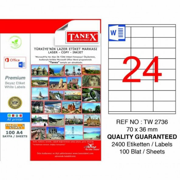 Tanex Tw-2736 Beyaz Adresleme ve Postalama Etiketi 70 mm x 36 mm