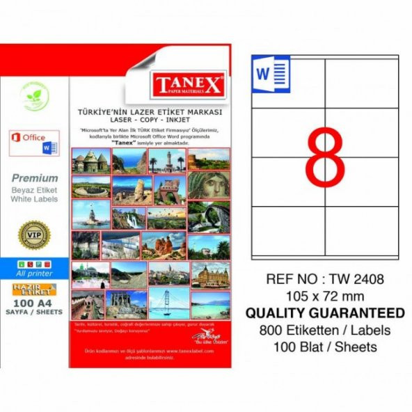 Tanex Tw-2408 Beyaz Sevkiyat ve Lojistik Etiketi 105 mm x 72 mm