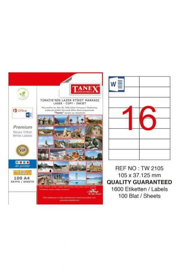 Tanex Tw-2105 Beyaz Adresleme ve Postalama Etiketi 105 mm x 37.125 mm