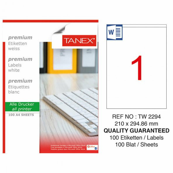 Tanex Tw-2294 Beyaz Sevkiyat ve Lojistik Etiketi 210 mm x 294.86 mm