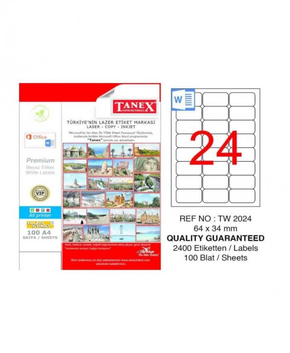 Tanex Tw-2612 Beyaz Adresleme ve Postalama Etiketi 105 mm x 48 mm