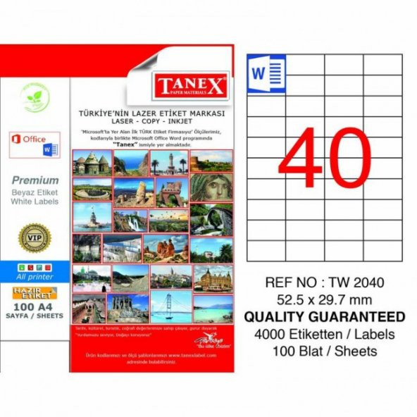 Tanex Tw-2040 Beyaz Adresleme ve Postalama Etiketi 52.5 mm x 29.7 mm