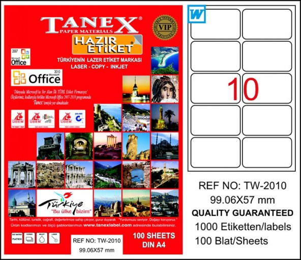 Tanex Tw -2010 Beyaz Sevkiyat ve Lojistik Etiketi 99.06 mm x 57 mm