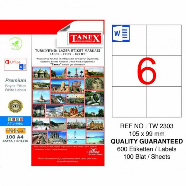 Tanex Tw-2303 Beyaz Sevkiyat ve Lojistik Etiketi 105 mm x 99 mm
