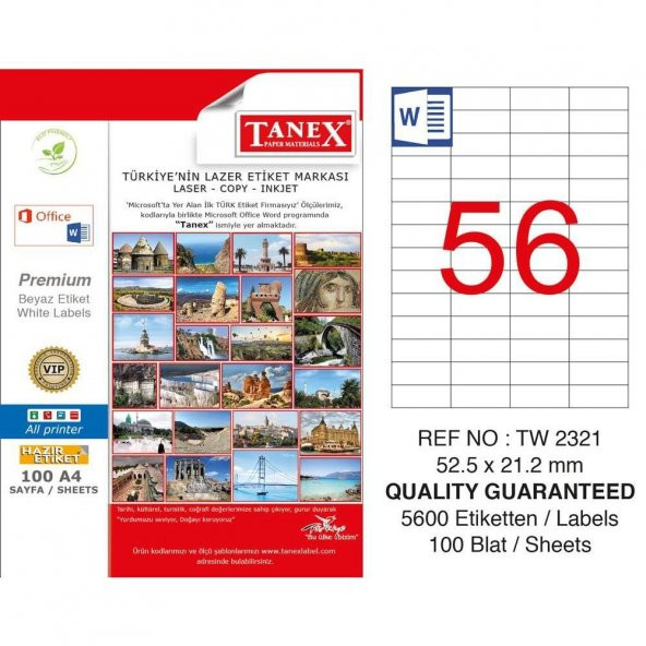 Tanex Tw-2321 Beyaz Etiket 52.5 mm x 21.2 mm