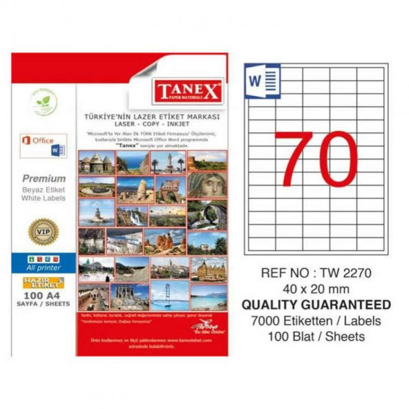 Tanex Tw-2270 Beyaz Etiket 40 mm x 20 mm
