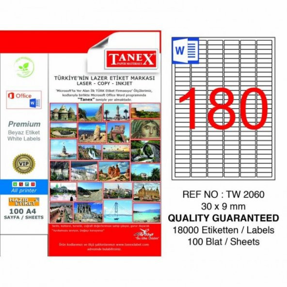 Tanex Tw-2060 Beyaz Etiket 30 mm x 9 mm