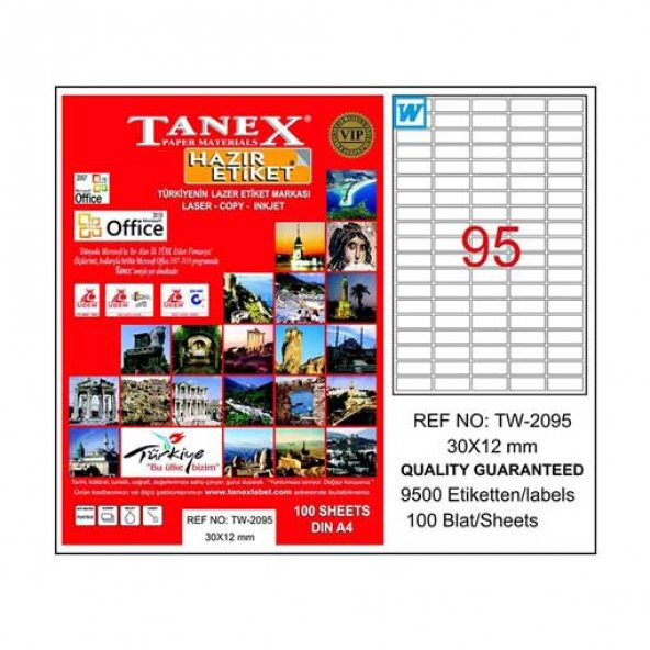 Tanex Tw-2095 Beyaz Etiket 30 mm x 12 mm