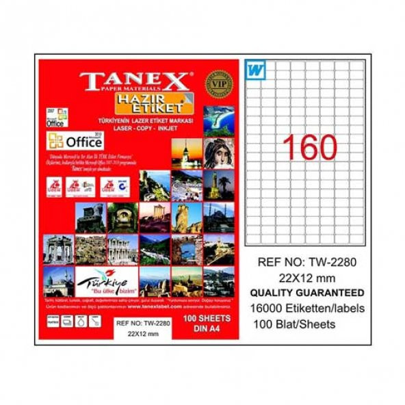 Tanex Tw-2280 Beyaz Etiket 22 mm x 12 mm