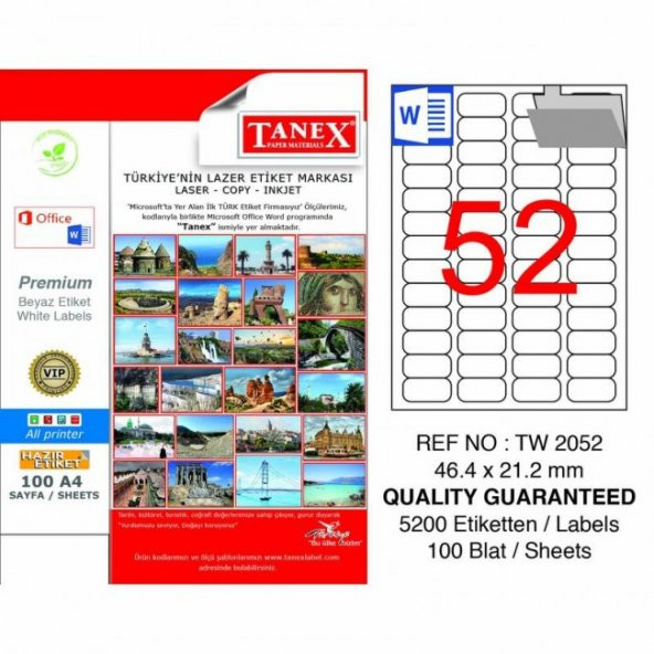 Tanex Tw-2052 Beyaz Etiket 46.4 mm x 21.1 mm