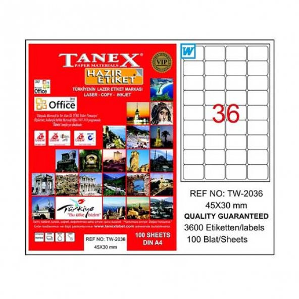 Tanex Tw-2036 Beyaz Etiket 45 mm x 30 mm