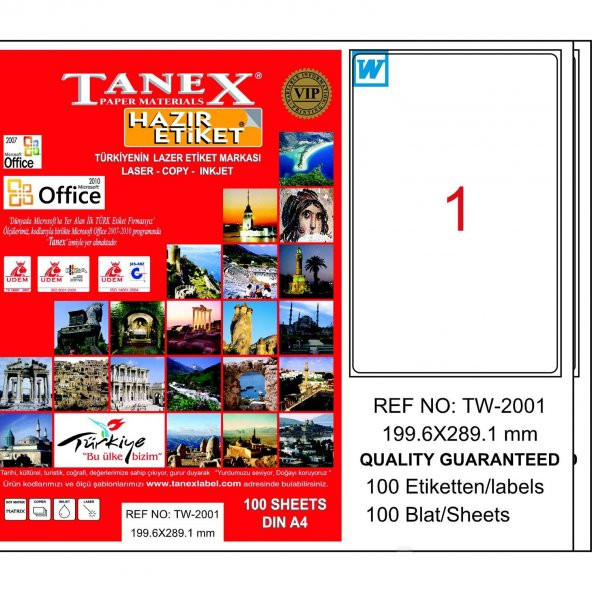 Tanex Tw-2001 Beyaz Etiket 199.6 Mm X 289.1 Mm