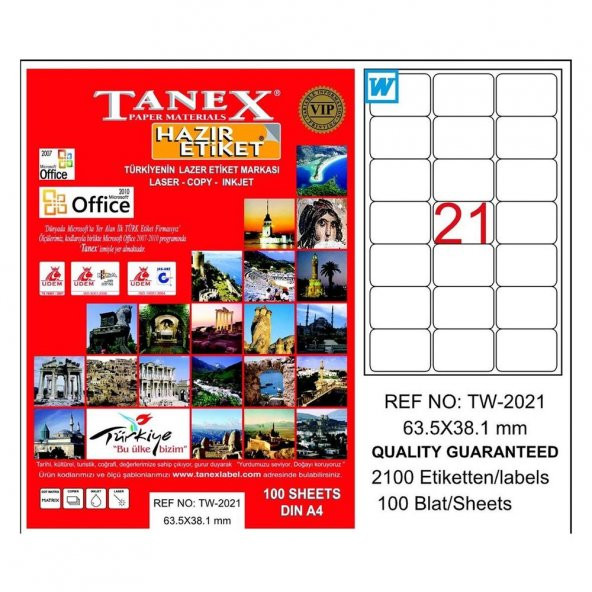 Tanex Tw-2021 Beyaz Etiket 63.5 mm x 38.1 mm