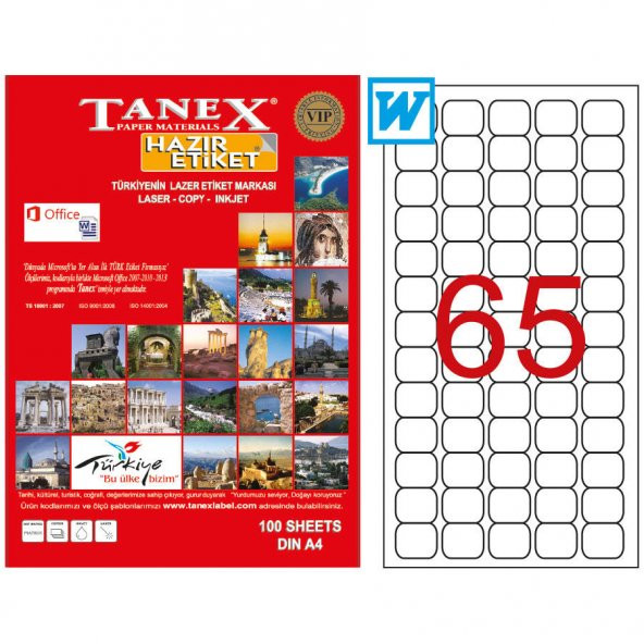 Tanex Tw-2065 Beyaz Etiket 38.1 mm x 21.12 mm