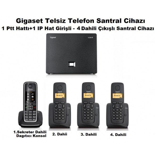 Gigaset C530 IP 4 Dahili Dect Telsiz Kablosuz Telefon Santrali