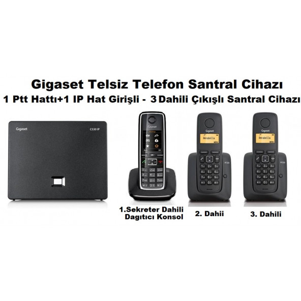 Gigaset C530 IP 3 Dahili Dect Telsiz Kablosuz Telefon Santrali