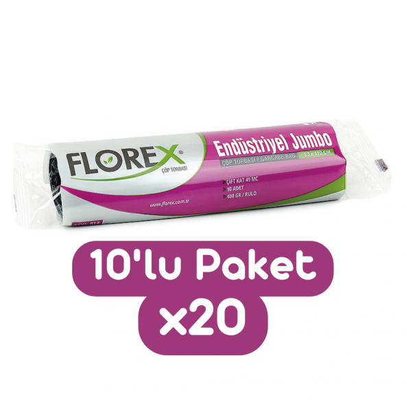 Florex Endüstriyel Jumbo Boy Çöp Torbası 80x110 Cm 10lu Rulo Siyah 20 Rulo (200 Adet 1 Koli)