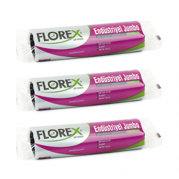 Florex Endüstriyel Jumbo Boy Çöp Torbası 80x110 Cm 10lu Rulo Siyah 3 Rulo (30 Adet) - 2