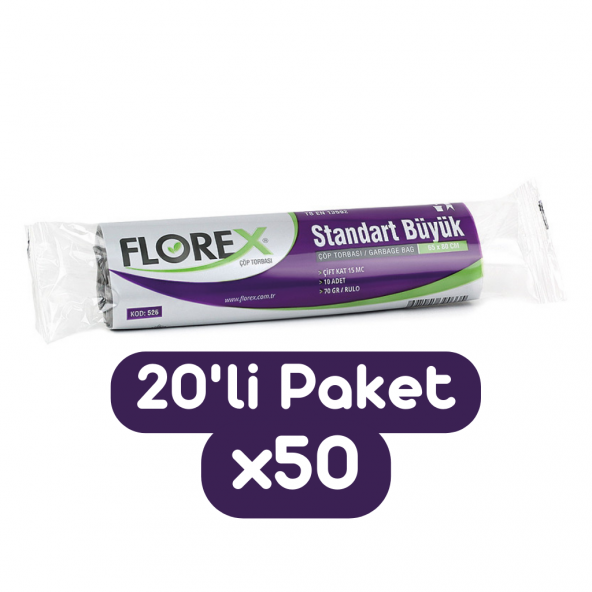 Florex Standart Büyük Boy Çöp Torbası 65x80 Cm 10lu Rulo Siyah 50 Rulo (500 Adet 1 Koli)