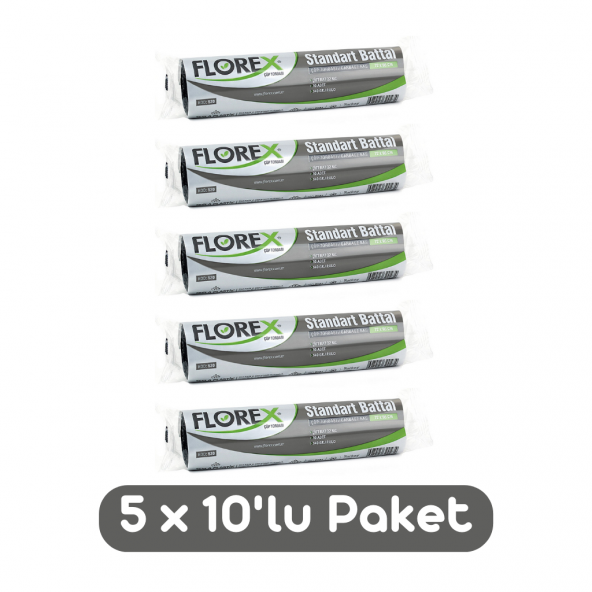 Florex Standart Battal Boy Çöp Torbası 72x95 Cm 10lu Rulo Siyah 5 Rulo (50 Adet)