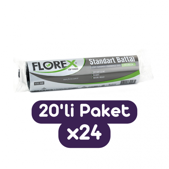 Florex Standart Battal Boy Çöp Torbası 72x95 Cm 10lu Rulo Siyah 24 Rulo (240 Adet 1 Koli)