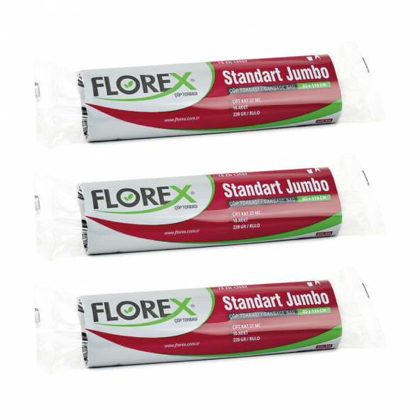 Florex Standart Jumbo Boy Çöp Torbası 80x110 Cm 10lu Rulo Siyah 3 Rulo (30 Adet) - 2