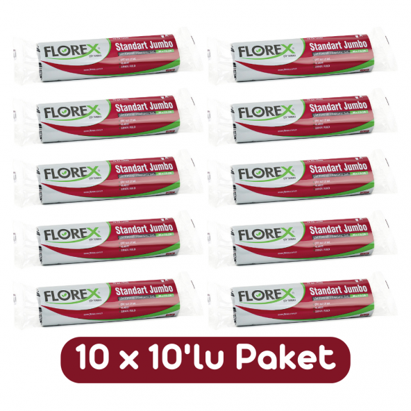 Florex Standart Jumbo Boy Çöp Torbası 80x110 Cm 10lu Rulo Siyah 10 Rulo (100 Adet)