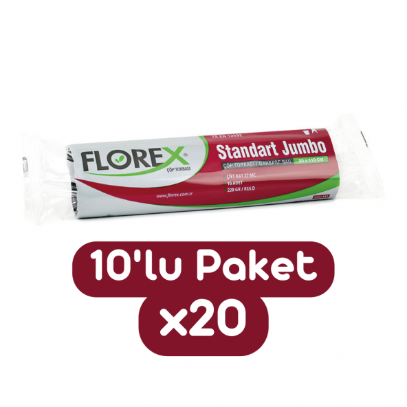 Florex Standart Jumbo Boy Çöp Torbası 80x110 Cm 10lu Rulo Siyah 20 Rulo (200 Adet 1 Koli)