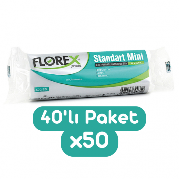 Florex Standart Mini Boy Çöp Torbası 44x45 Cm 40lı Rulo Beyaz 50 Rulo (2000 Adet 1 Koli)