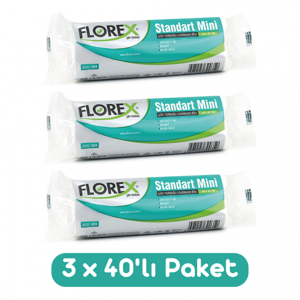 Florex Standart Mini Boy Çöp Torbası 44x45 Cm 40lı Rulo Beyaz 3 Rulo (120 Adet)