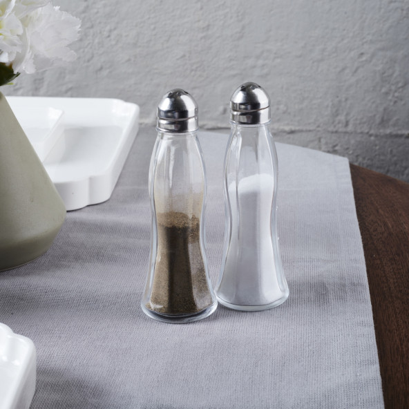 Porsima 15334 2'li Cam Gövdeli Metal Krom Kapaklı Tuzluk Biberlik - Baharatlık Karabiberlik Seti - 50 mL - 3