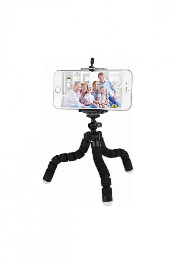 Süngerli Ahtapot Tripod Telefon Tutucu Siyah Siyah 27 cm