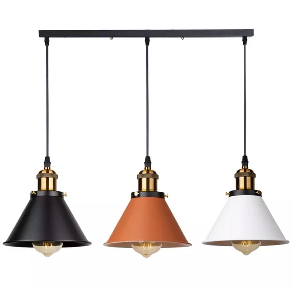 Rsylight Retro Masa Üstü 3 Lü Bakır Siyah Beyaz Rustik Metal Sarkıt Avize 60 Cm ürün görseli