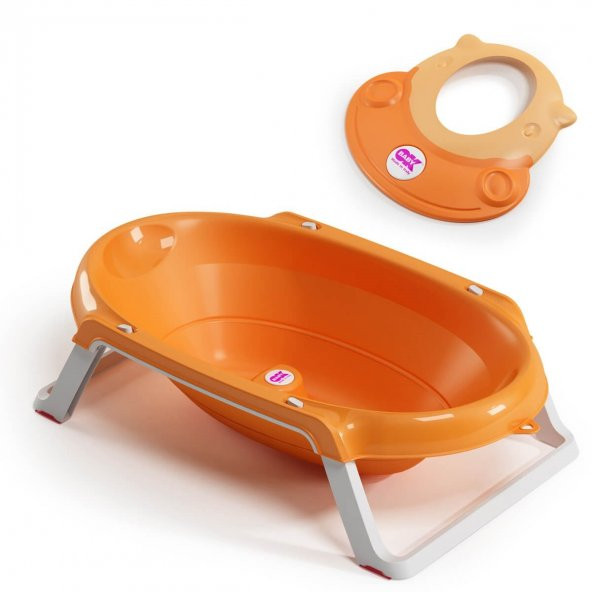 OkBaby Onda Slim Katlanır Bebek Küveti & Hippo Banyo Siperliği / Turuncu