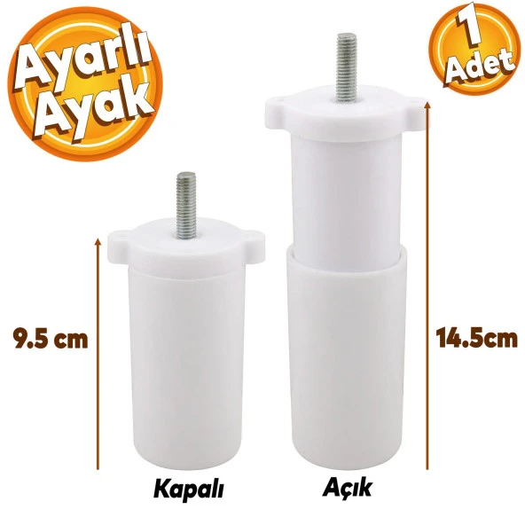 Gizli Mobilya Kanepe Sehpa TV Ünitesi Koltuk Orta Destek Ayağı Ayarlanabilir 9.5 cm Beyaz Baza Ayak