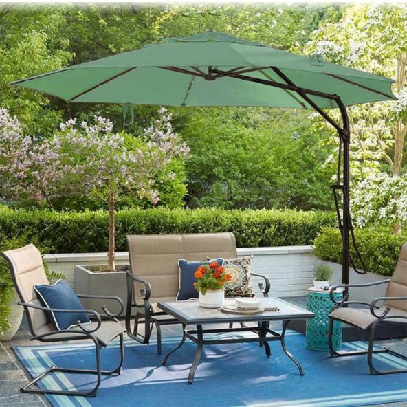 GUNBO OUTDOOR 3 Mt Katlanir Bahce Teras Balkon Şemsiyesi Gölgelik Muz Ampul Şemsiye Eğilebilen Sallanır Şemsiye