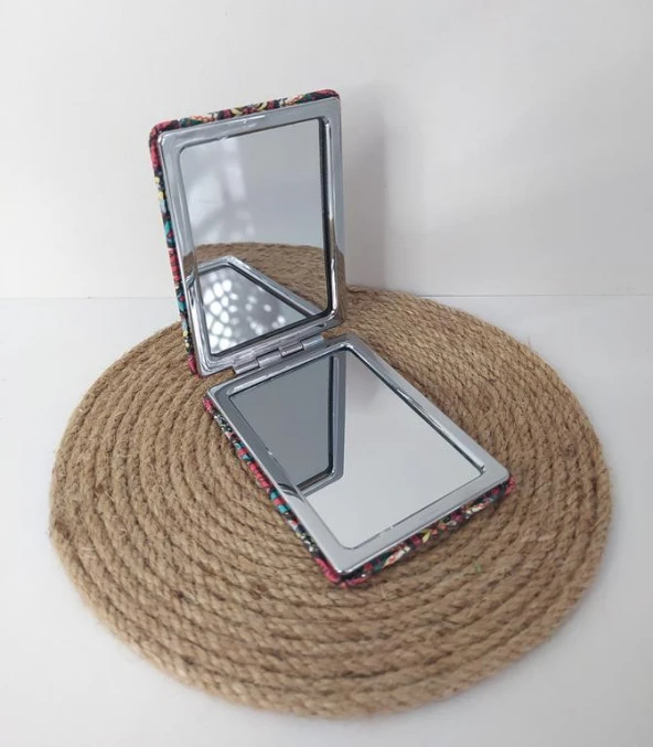 Ayna Cep Çanta Makyaj Aynası Büyüteç Desenli Dikdörtgen Ayna - Resim 3