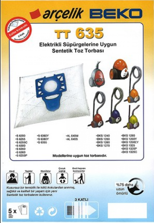 ARÇELİKTT635-BEKO SÜPÜRGE TORBASI 5 ADET
