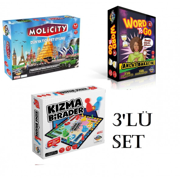 Süper 3'lü Set Molipoly Emlak Ticaret Oyunu + Kızma Birader+ Word To Go Xl Tabu Xl Edition