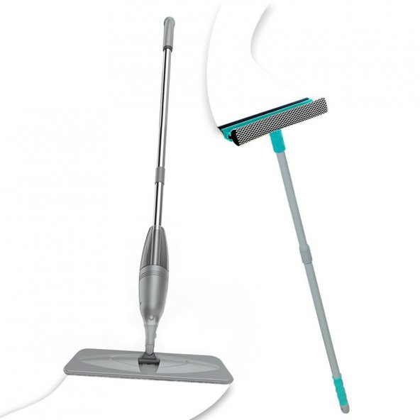 PONY SÜPER 2 Lİ SPREY MOP + TELESKOPİK SAPLI CAM SİLECEĞİ GRİ PASPAS TEMİZLİK SETİ - 2