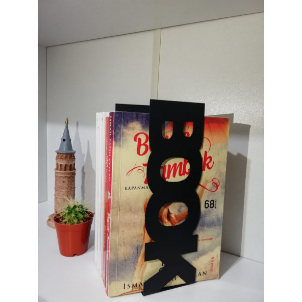RİSİNGMABER Dekoratif Dikey Book Yazı Tasarımlı Kitap Tutucu Desteği Mat Siyah - 2