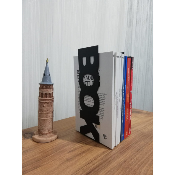 RİSİNGMABER Dekoratif Dikey Book Yazı Tasarımlı Kitap Tutucu Desteği Mat Siyah - 4