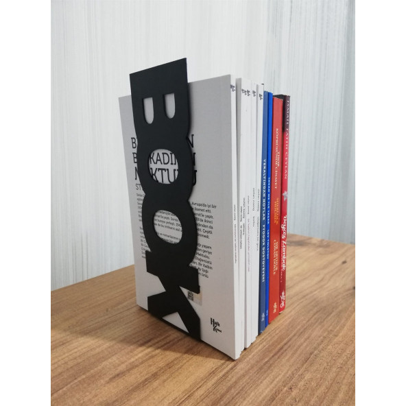 RİSİNGMABER Dekoratif Dikey Book Yazı Tasarımlı Kitap Tutucu Desteği Mat Siyah - 6