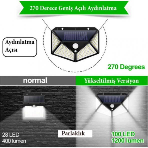Solar Bahçe Lambası 100 Ledli Sensörlü Solar Lamba Bahçe Aydınlatma D03 - 3