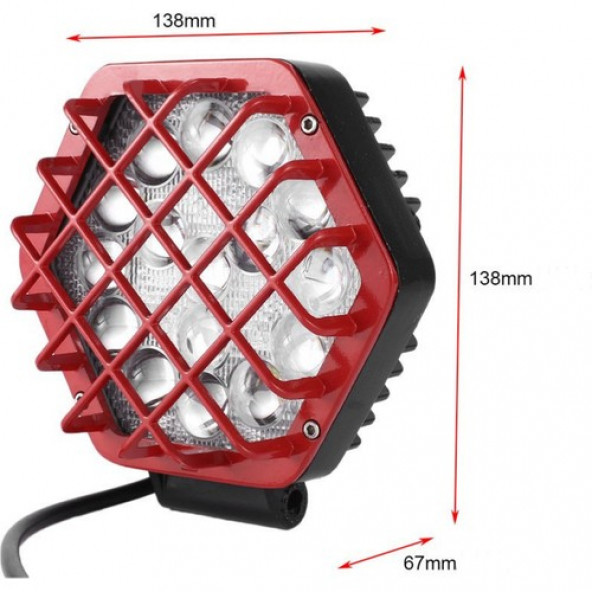 48W Altıgen Kafesli Kırımızı 16 LED Off Road Tekne Çalışma LAMBASI - Beyaz Işık - 6500K - Kırmızı AA139