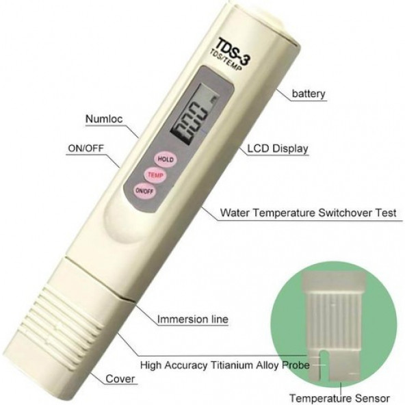 Tds Metre Su Kalitesi Ölçüm Cihazı Su Saflık Ölçer ve Pil AA188 - 2