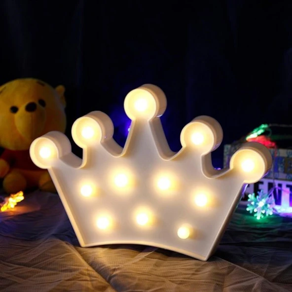 nefertiya 3D Dekoratif Pilli Kraliçe Tacı Model Led Masa ve Gece Lambası